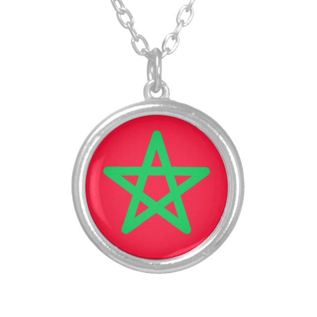 Flag of Morocco Silver Plated Necklace (Front)