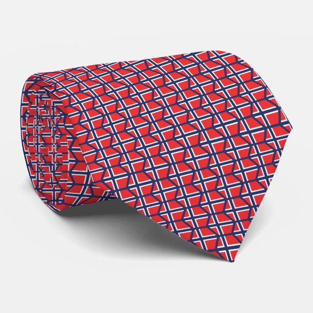 Flag of Norway Geometric Hexagon Pattern Neck Tie (Rolled)