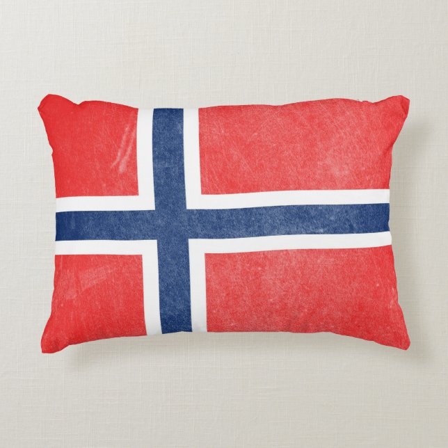 Flag of Norway Grunge Accent Pillow (Front)