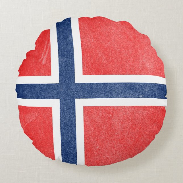 Flag of Norway Grunge Round Pillow (Front)