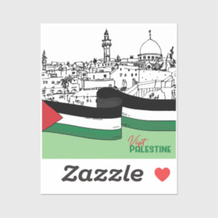 Flag of Palestine and old houses drawn by hand Sticker