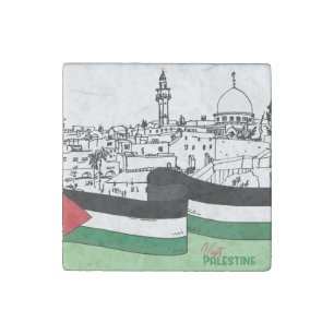 Flag of Palestine and old houses drawn by hand Stone Magnet