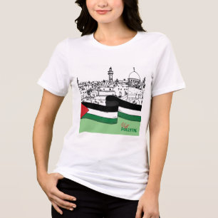Flag of Palestine and old houses drawn by hand Tri-Blend Shirt