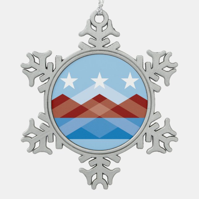 Flag of Peoria, Arizona Snowflake Pewter Christmas Ornament (Front)