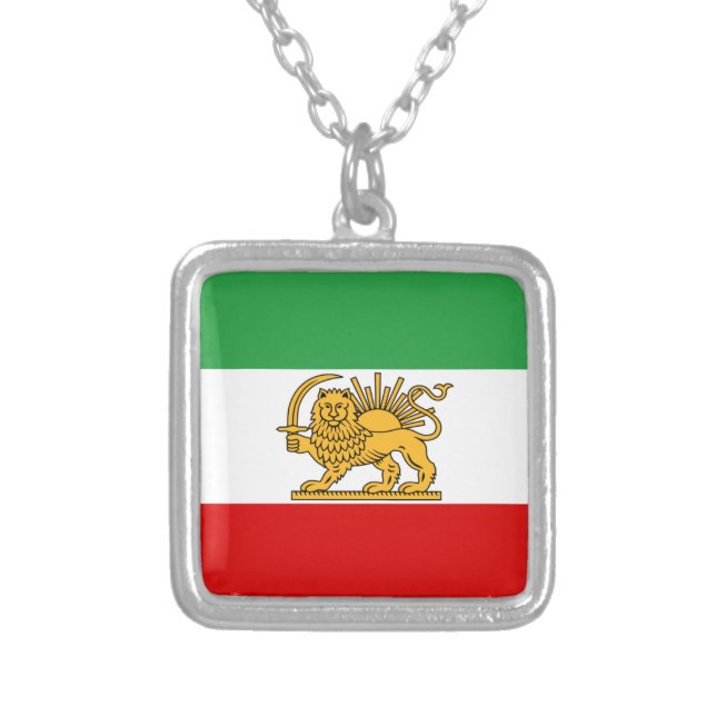 Flag of Persia / Iran (1964-1980) Silver Plated Necklace (Front)