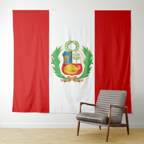 Flag of Peru Pabelln Nacional emblem large Tapestry