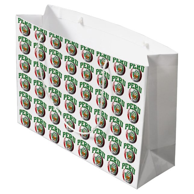 Flag of Peru Soccer Ball Large Gift Bag (Back Angled)