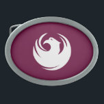 Flag of Phoenix, Arizona Belt Buckle<br><div class="desc">Belt Buckle with a design with the flag of Phoenix,  Arizona. A maroon flag with a white phoenix in the center</div>