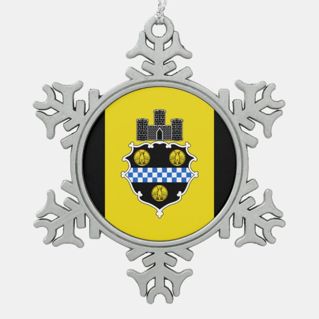 Flag of Pittsburgh, Pennsylvania Snowflake Pewter  Christmas Ornament (Front)