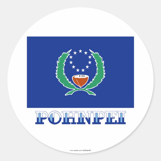 Flag of Pohnpei, with name Classic Round Sticker (Front)