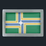 Flag of Portland, Oregon Rectangular Belt Buckle<br><div class="desc">Belt Buckle  with flag of city of Portland,  Oregon; green flag</div>