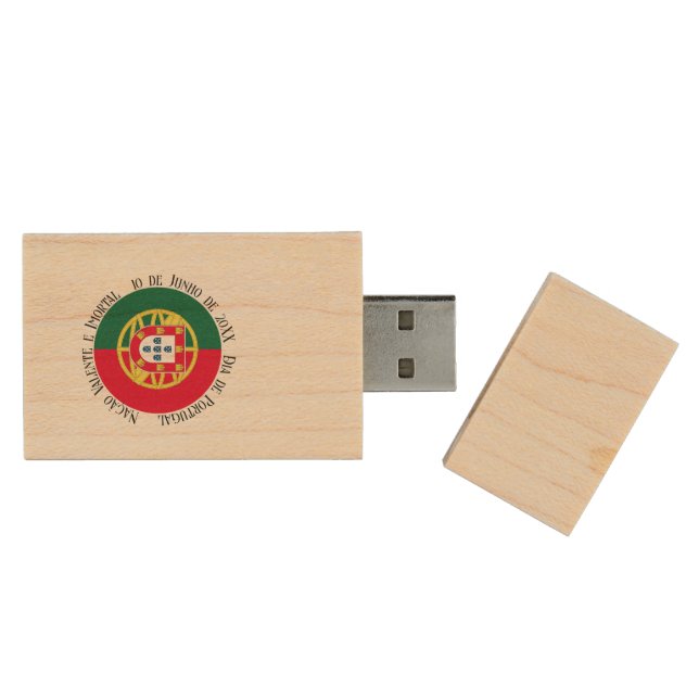Flag of Portugal for Day of Portugal holiday Wood Flash Drive (Opened)