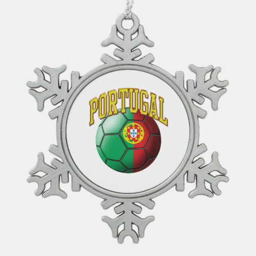 Flag of Portugal Soccer Ball Snowflake Pewter Christmas Ornament