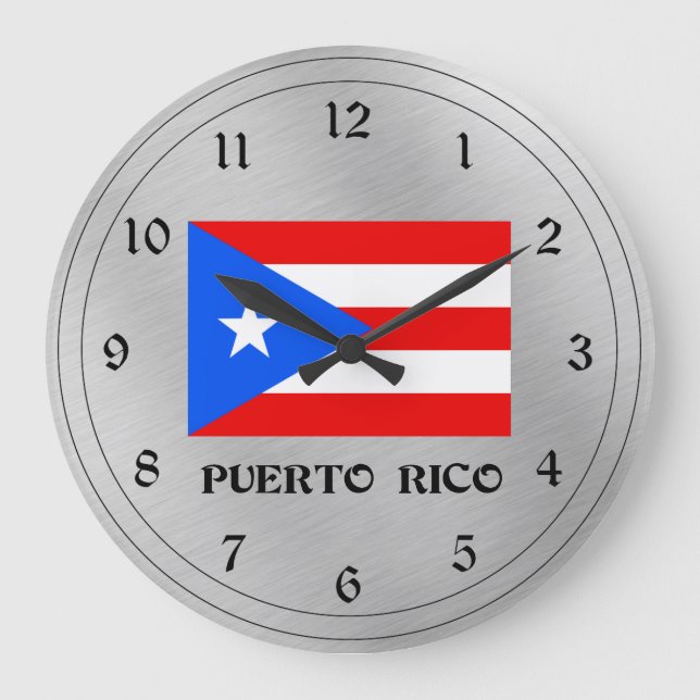 Flag of Puerto Rico Large Clock (Front)