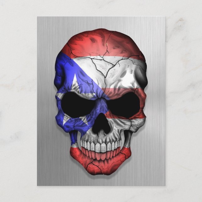 Flag of Puerto Rico on a Steel Skull Graphic Postcard (Front)