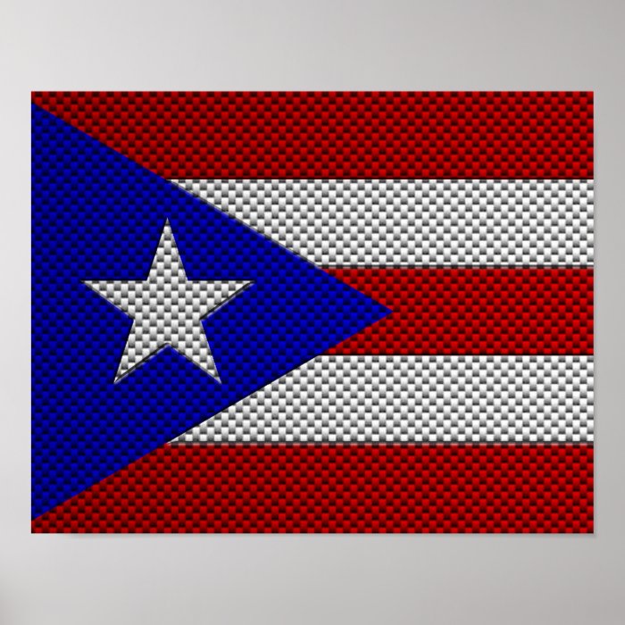 Flag of Puerto Rico with Carbon Fiber Effect Print