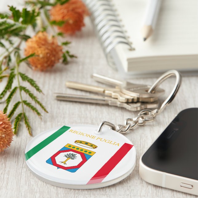 Flag of Puglia (Italy) Keychain (Front Right)