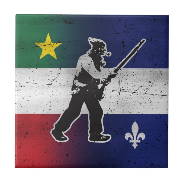 Flag of Quebec and Patriote Henri Julien eroded Ceramic Tile (Front)