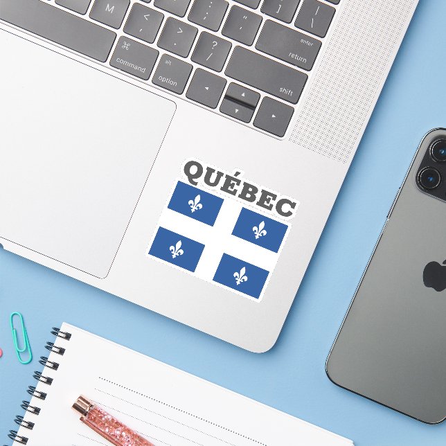 Flag of Québec, Canada Sticker (Laptop w/ iPhone)