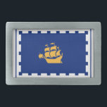 Flag of Quebec City Belt Buckle<br><div class="desc">Belt Buckle with the flag of Quebec City,  the capital city of Quebec,  Canada. A blue flag with a white outline and a yellow ship in the center</div>