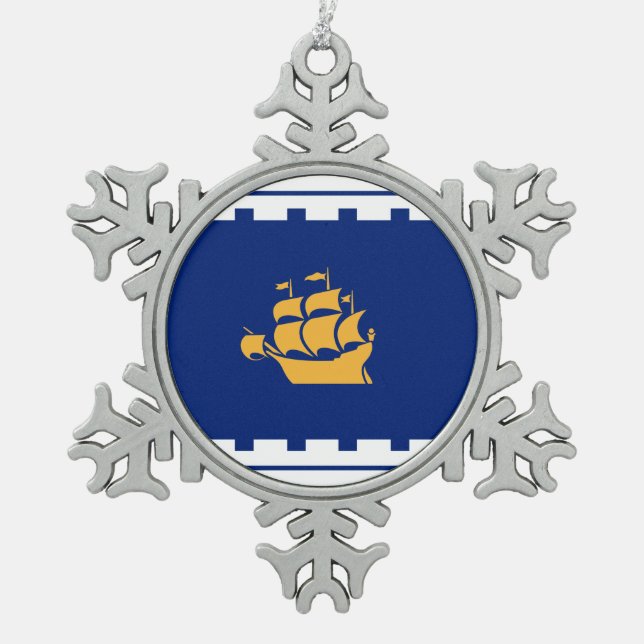 Flag of Quebec City Snowflake Pewter Christmas Ornament (Front)