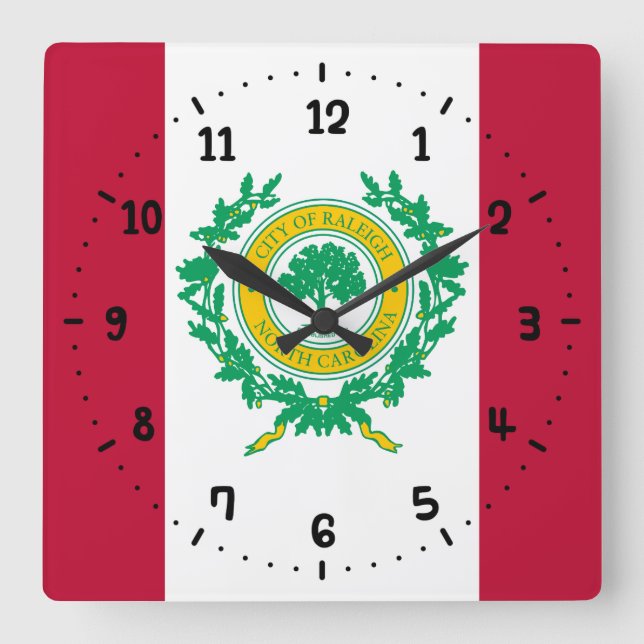 Flag of Raleigh, North Carolina Square Wall Clock (Front)