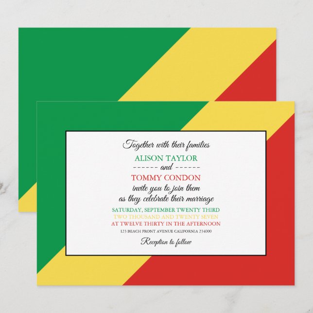 Flag of Republic of the Congo, Congolese Wedding Invitation (Front/Back)