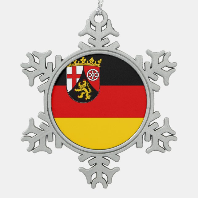 Flag of Rhineland-Palatinate Snowflake Pewter Christmas Ornament (Front)