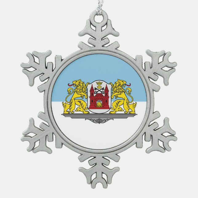 Flag of Riga, Latvia Snowflake Pewter Christmas Or Snowflake Pewter Christmas Ornament (Front)