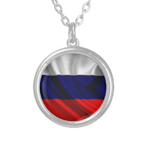 Flag of Russia, Russian Flag Silver Plated Necklace