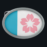 Flag of Salem, Oregon Belt Buckle<br><div class="desc">Belt Buckle with a design with the flag of Salem,  Oregon. A white and blue flag with a pink cherry blosson</div>