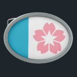 Flag of Salem, Oregon Belt Buckle<br><div class="desc">Belt Buckle with a design with the flag of Salem,  Oregon. A white and blue flag with a pink cherry blosson</div>