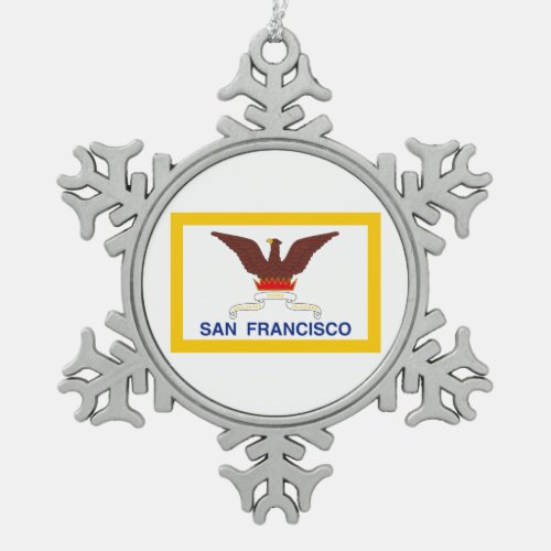 Flag of San Francisco California Snowflake Pewter Snowflake Pewter Christmas Ornament