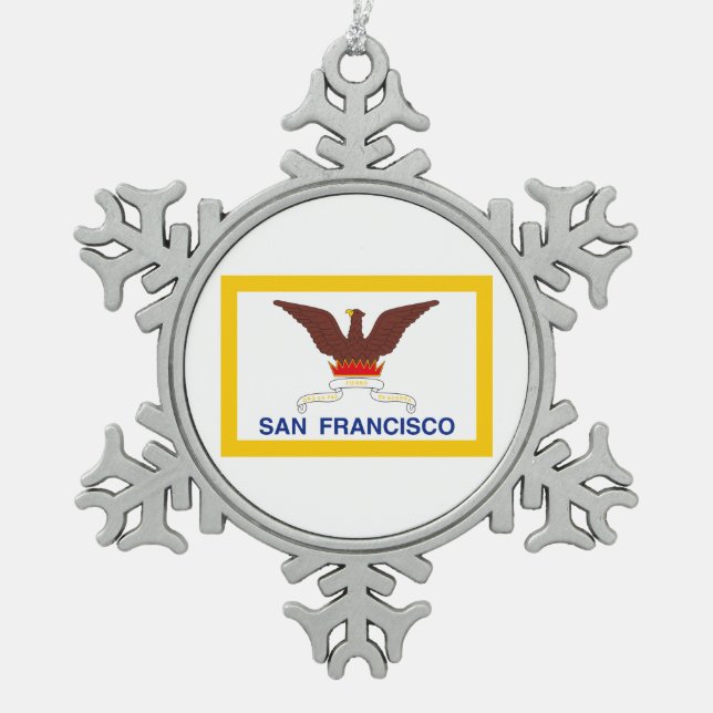 Flag of San Francisco, California Snowflake Pewter Snowflake Pewter Christmas Ornament (Front)