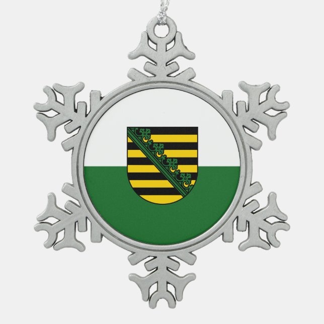 Flag of Saxony Snowflake Pewter Christmas Ornament (Front)