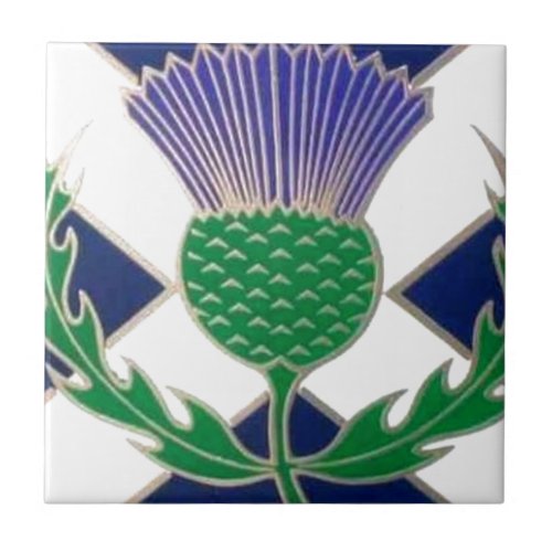 Flag of Scotland and Thistle Ceramic Tile