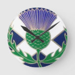 Flag Of Scotland And Thistle Round Clock at Zazzle