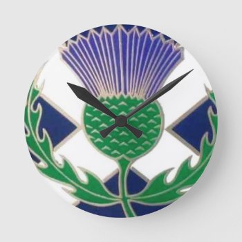 Flag Of Scotland And Thistle Round Clock by RevZazzle at Zazzle