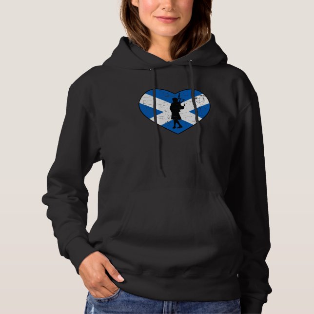 Flag of Scotland Heart Bagpipe Player Silhouette Hoodie (Front)