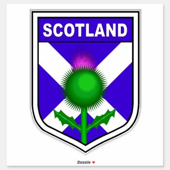 Flag Of Scotland In Shield With Thistle Sticker by Stickies at Zazzle
