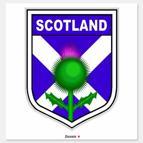 Flag of Scotland in shield with thistle Sticker