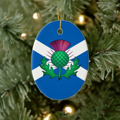 Flag of Scotland with Thistle superimposed Ceramic Ornament