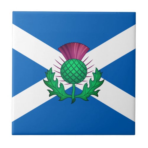 Flag of Scotland with Thistle superimposed Ceramic Tile