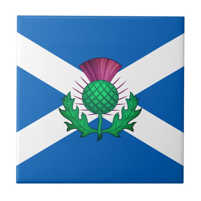 Flag of Scotland with Thistle superimposed Ceramic Tile (Front)