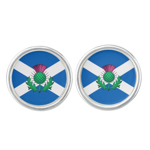 Flag of Scotland with Thistle superimposed Cufflinks