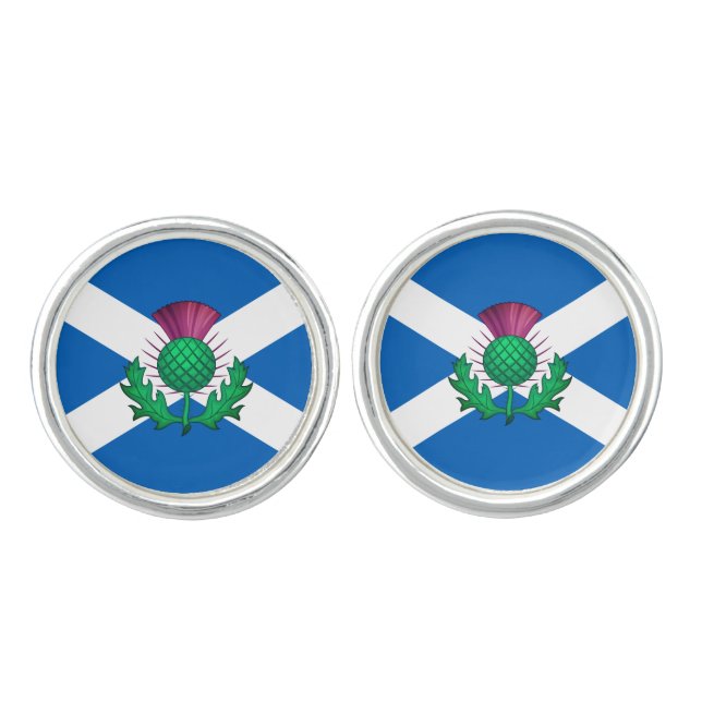 Flag of Scotland with Thistle superimposed Cufflinks (Front)
