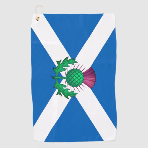 Flag of Scotland with Thistle superimposed Golf Towel