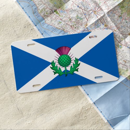Flag of Scotland with Thistle superimposed License Plate