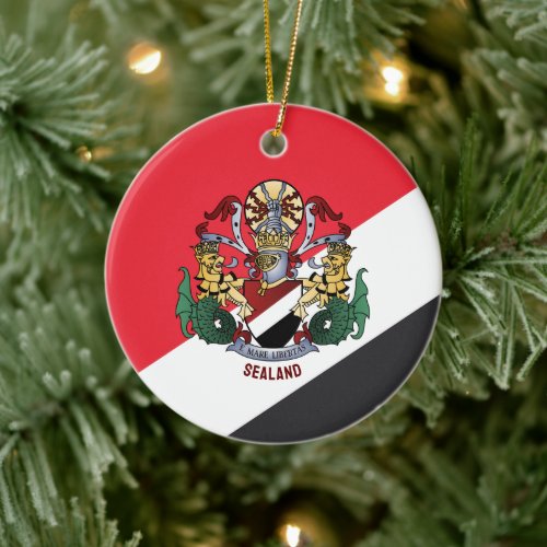 Flag of Sealand with coat of arms superimposed Ceramic Ornament