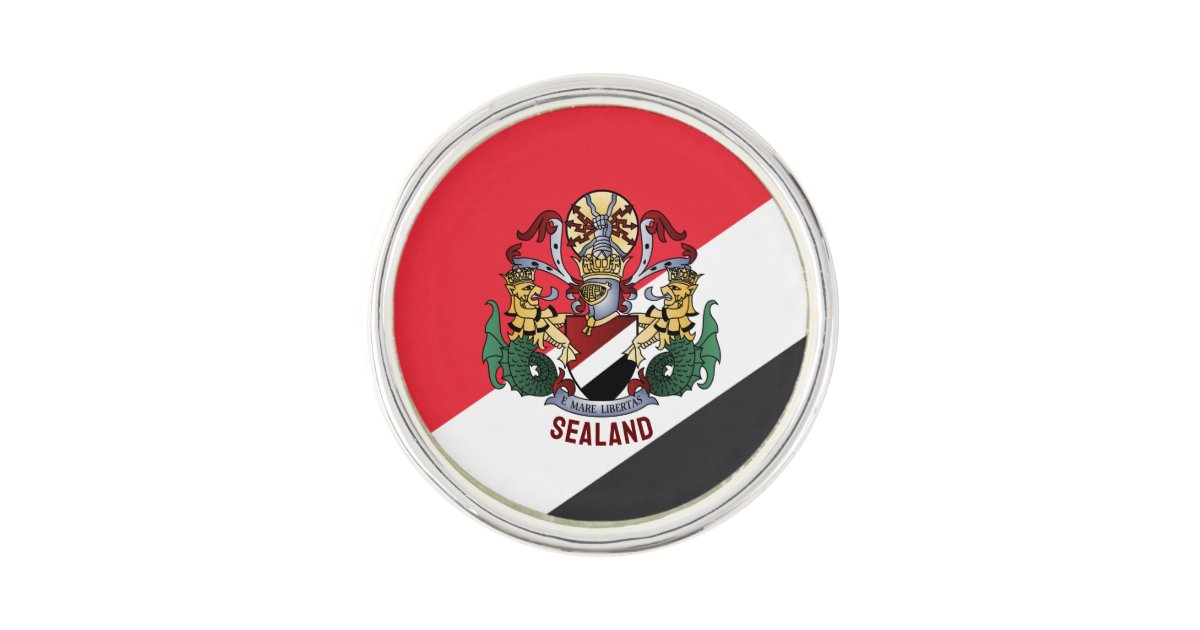 Flag of Sealand, with coat of arms superimposed Lapel Pin | Zazzle